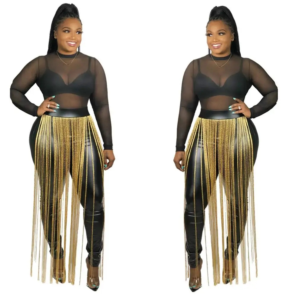 2019 модные кожаные брюки с кисточками женские обтягивающие карандаш высокой