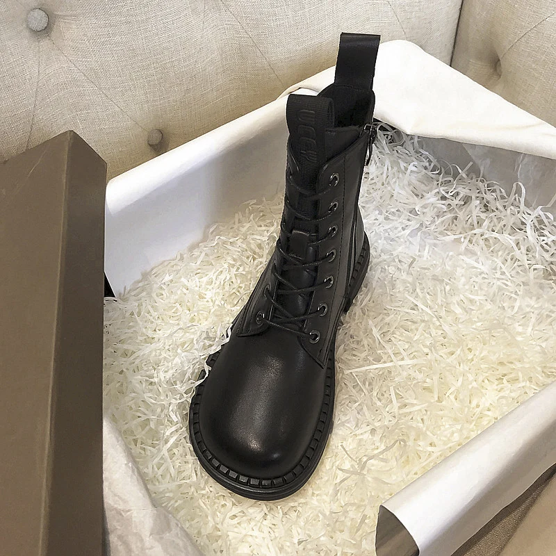 

Shoes Women's Boots Autumn Flat Heel Luxury Designer Boots-Women Round Toe Winter Footwear Zipper Rock Ladies Lolita Rubber Fash