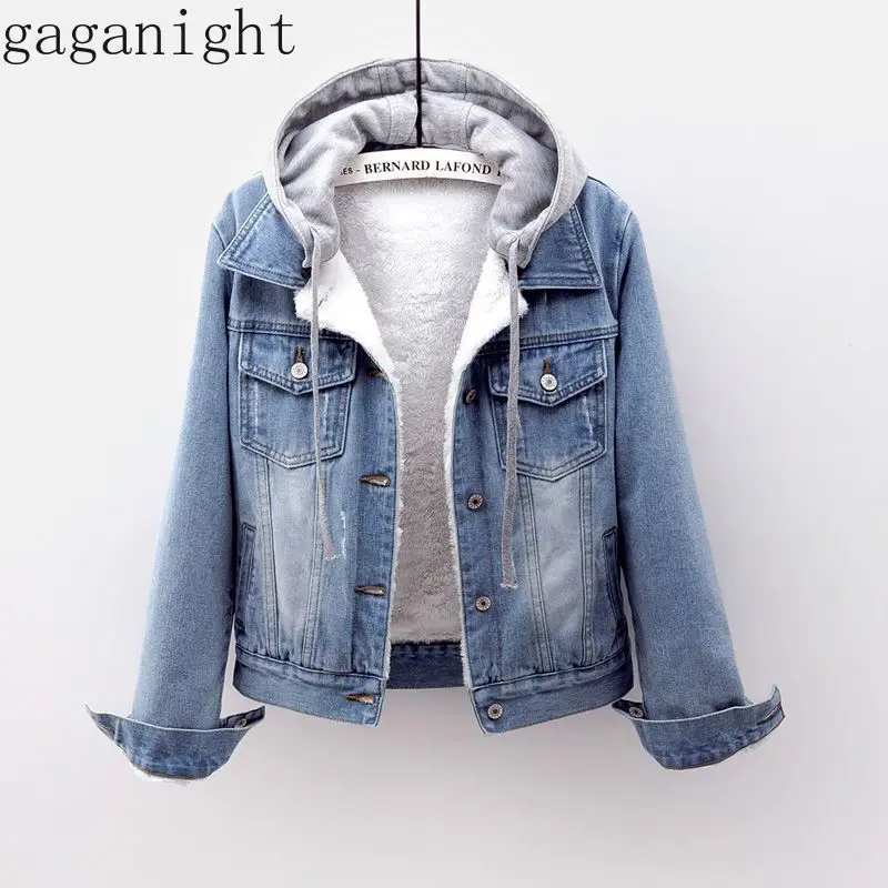 Gaganight женская джинсовая куртка теплое плотное джинсовое зимнее пальто женское