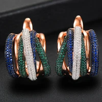 soramoore new luxury twist braided lines earrings colorful full mirco cubic zirconia setting european wedding fashion jewelry