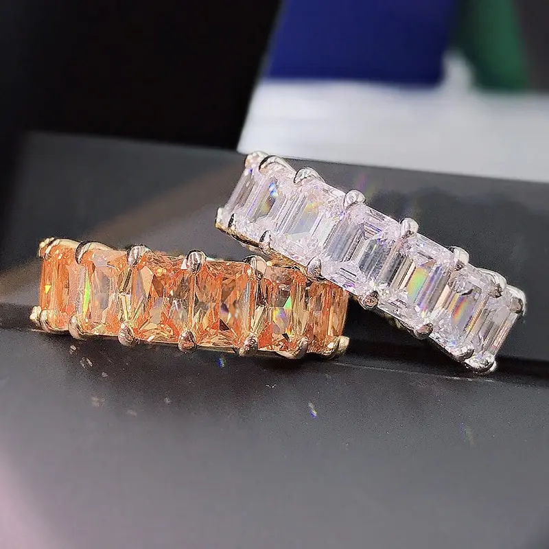 

Jazaz 925 Sterling Silver Finger Ring Women Emerald Square Circle Drill Pattern Cutting Ring Colorful Zircon Party Jewelry B0259