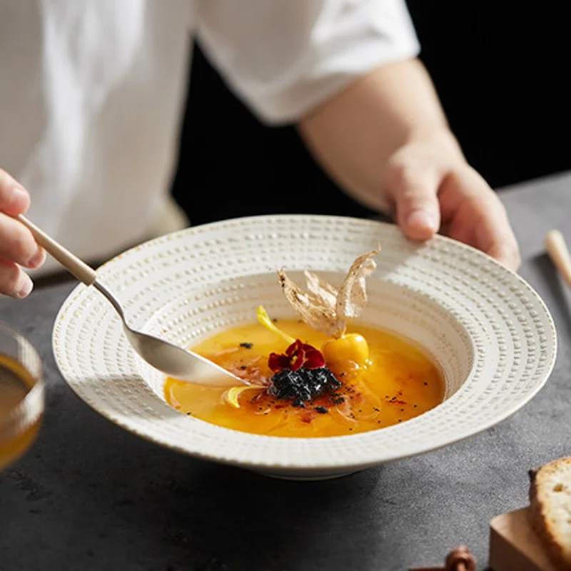 

10 inch Chinese Ceramic Straw Hat Plate Salad Plate Deep Plate Soup Plate Dish Plate Restaurant Club Hotel Supplies Kitchen