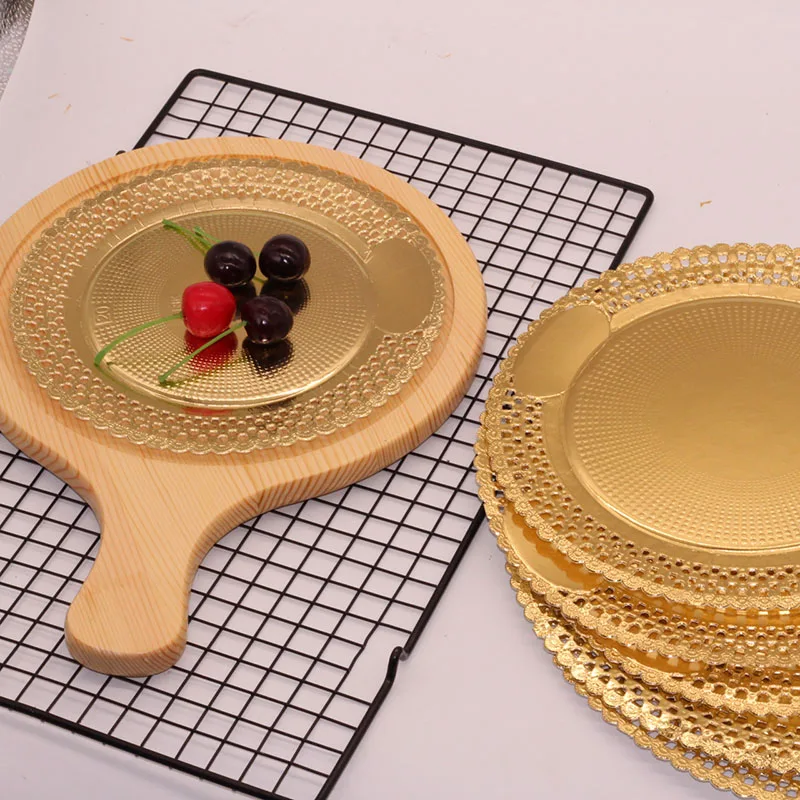 100 шт. бумажные подставки серебристые золотистые круглые кружевные подносы для