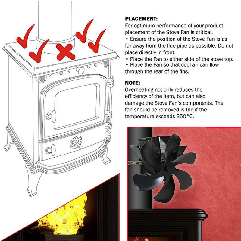 

6 Blade Fireplace Fan Heat Powered Stove Fan Log Wood Burner Ecofan Quiet Home Fireplace Fan Efficient Heat Distribution