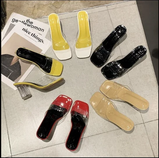 

2021Fashion Sexy Transparent Slippers Casual Sandals Women Shoes Summer Slides Ladies Slippers High Heel Slippers Women