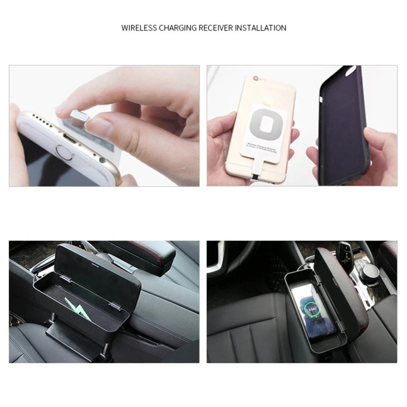 Продажа Ящик для хранения в подлокотнике автомобиля чехол для автомобильного сиденья, универсальное беспроводное зарядное устройство