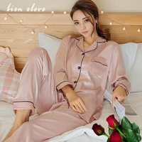 faux silk satin sleepwear pajama sets womens sexy lingeries long sleeve pijamas suit female nightwear sleepshirt loungewear