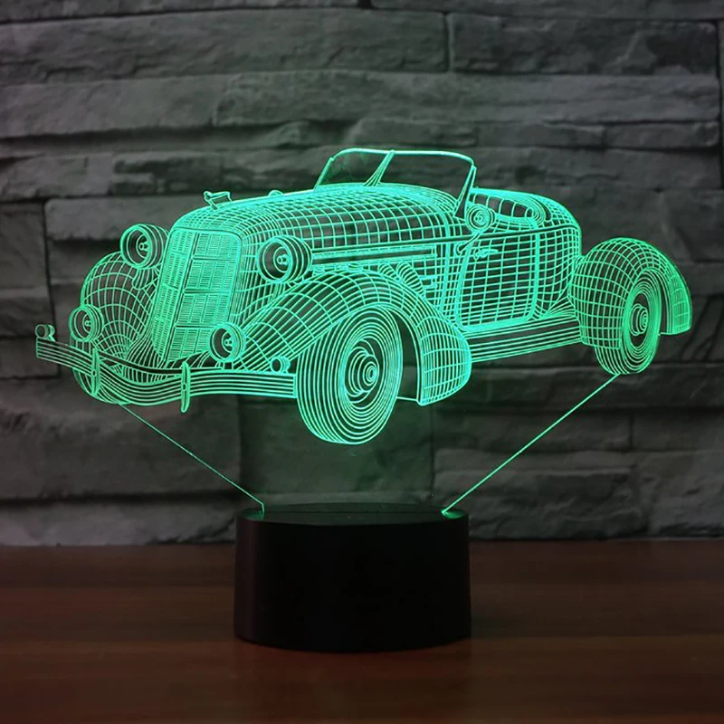 Винтажный автомобиль 3D светодиодный RGB Ночной светильник 7 цветов Настольный
