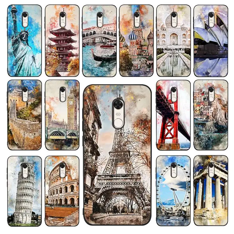 

MaiYaCa Scenery City Architectural Landscape Watercolor Phone Case for Redmi 5 6 7 8 9 A 5plus K20 4X 6 cover