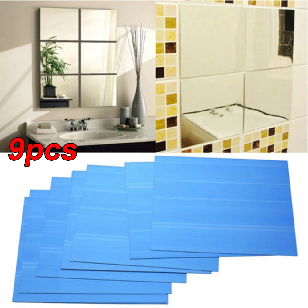 

9PCS Mirror Wall Sticker 15CM Acrylic Square Mirror Tile Wall Stickers Decal Home Living Room Decor 150*150*0.2mm Mirror Sticker