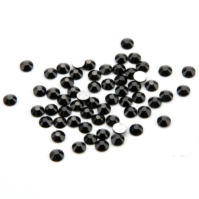 JET BLACK Стразы высшего качества без горячей фиксации, SS3-SS40, все размеры AB/прозрачные разноцветные стеклянные хрустальные камни для украшения одежды - Цвет: JET BLACK