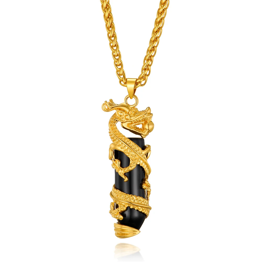 

Zoeyella Gold Luck father Days Gifts And Thick Gold Color Copper Dragon Pendant Necklaces Prosperity SJ304B