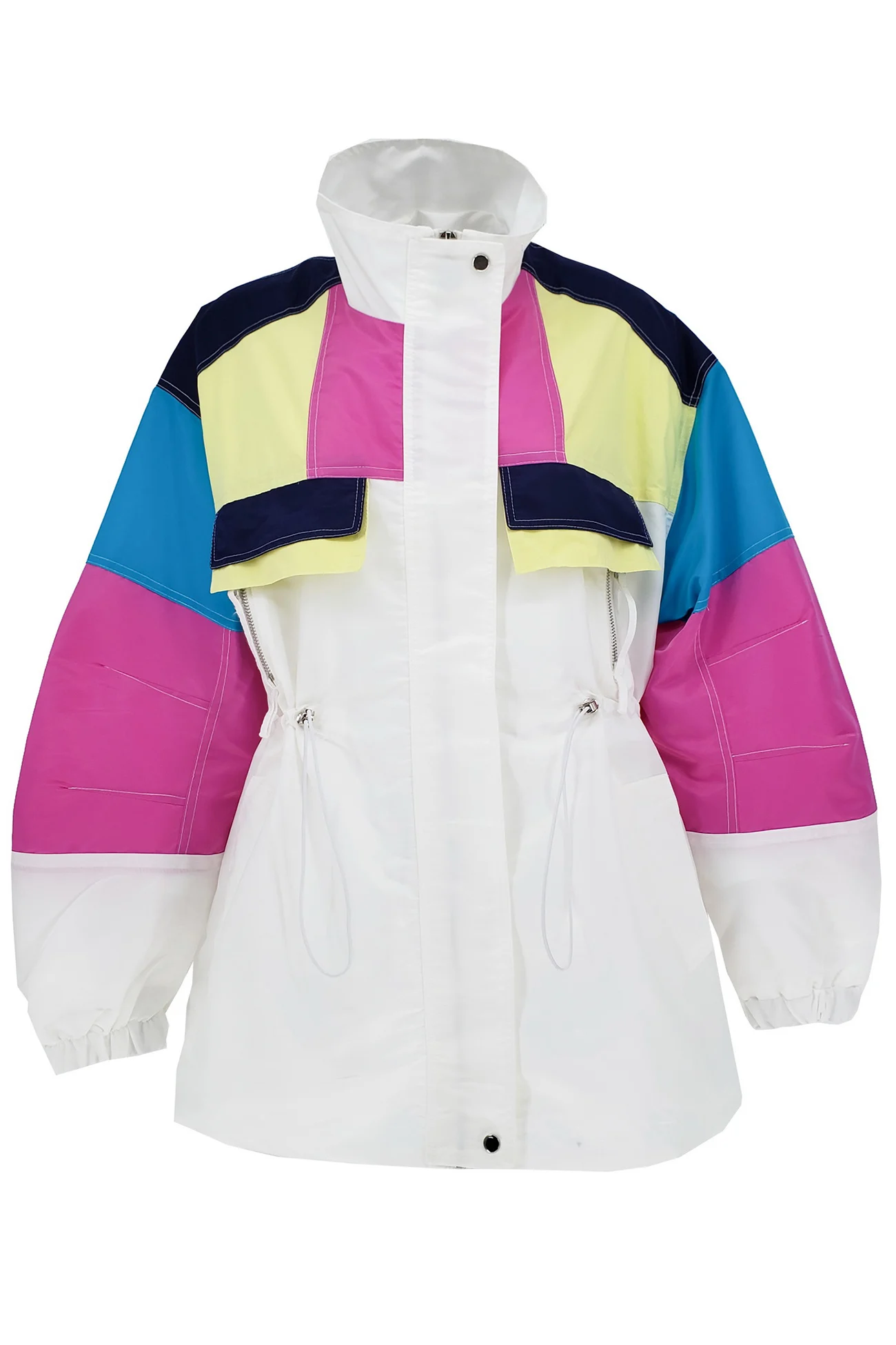 

New Contrast Color Alphabet Cartoon Print High Waist Drawstring Pilot Loose Large Size European Goods Trench Coat