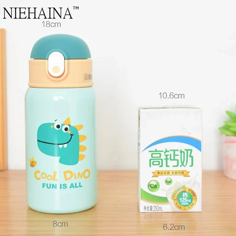 400 мл Детская кружка термос с соломой из нержавеющей стали в виде динозавра