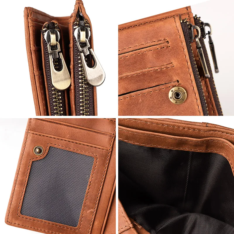 

KAVIS Men's Wallet Retro Genuine Leather Men's Short Wallet Multi-Card Wallet Luxury Wallet Fashion Coffee Male Walet Quality