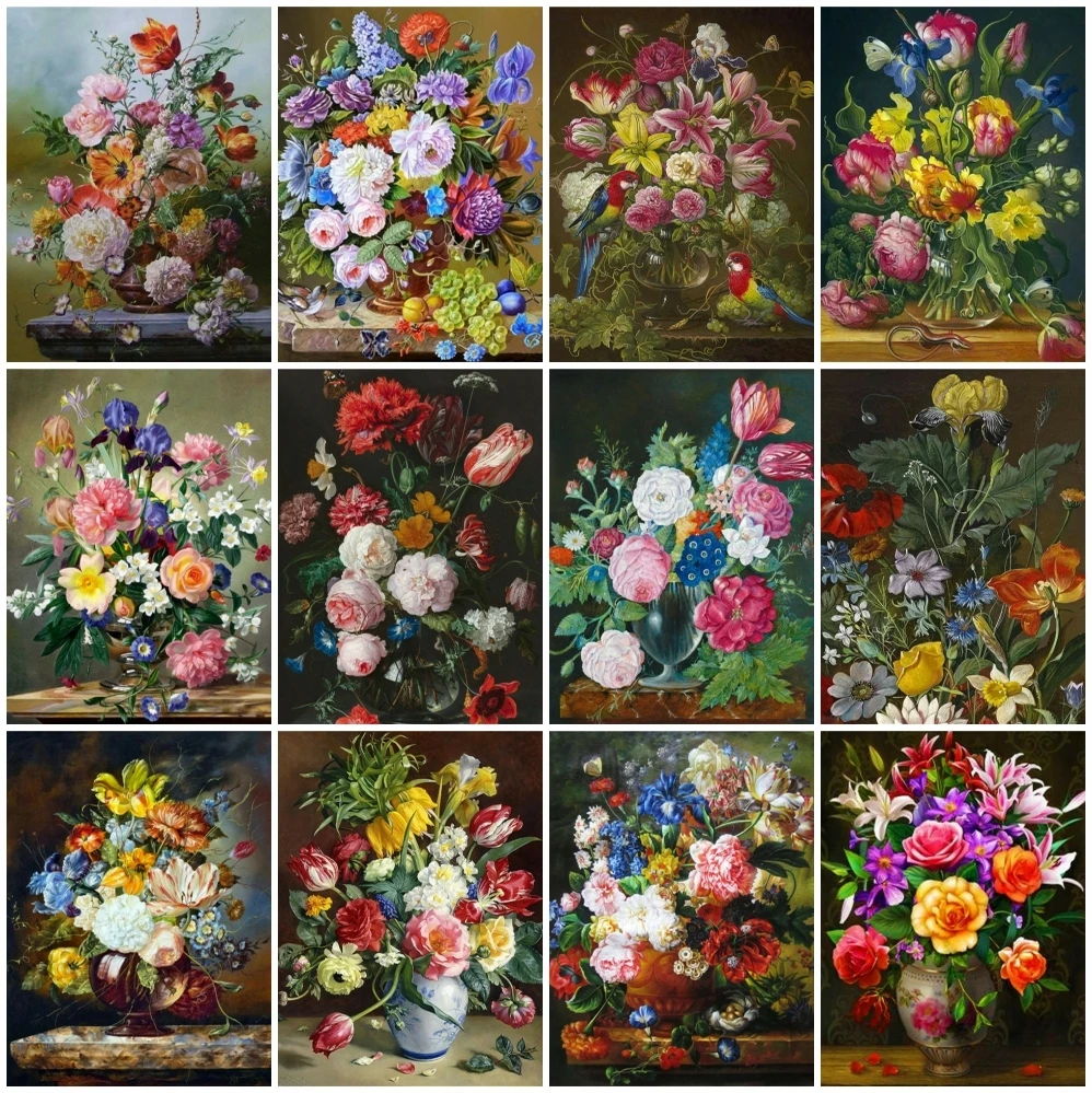

AZQSD Full Round Drill Diamond Embroidery Flower Mosaic Handicraft Gift Diamond Painting Floral Children's Room Decor Needlework