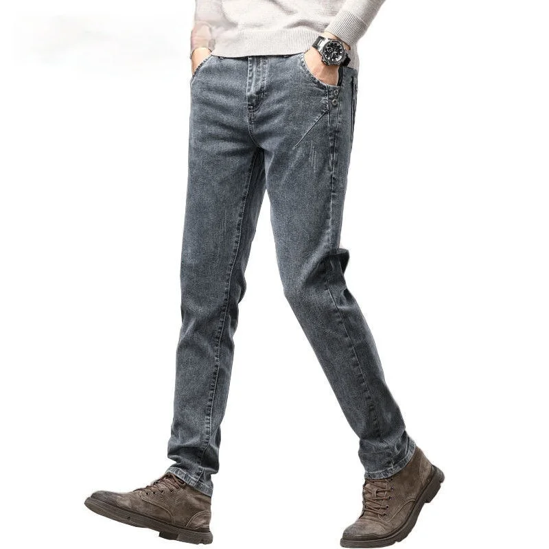 

2021 Men 's Spring and Summer Thin Stretch Slim Jeans Men 's Straight Pants