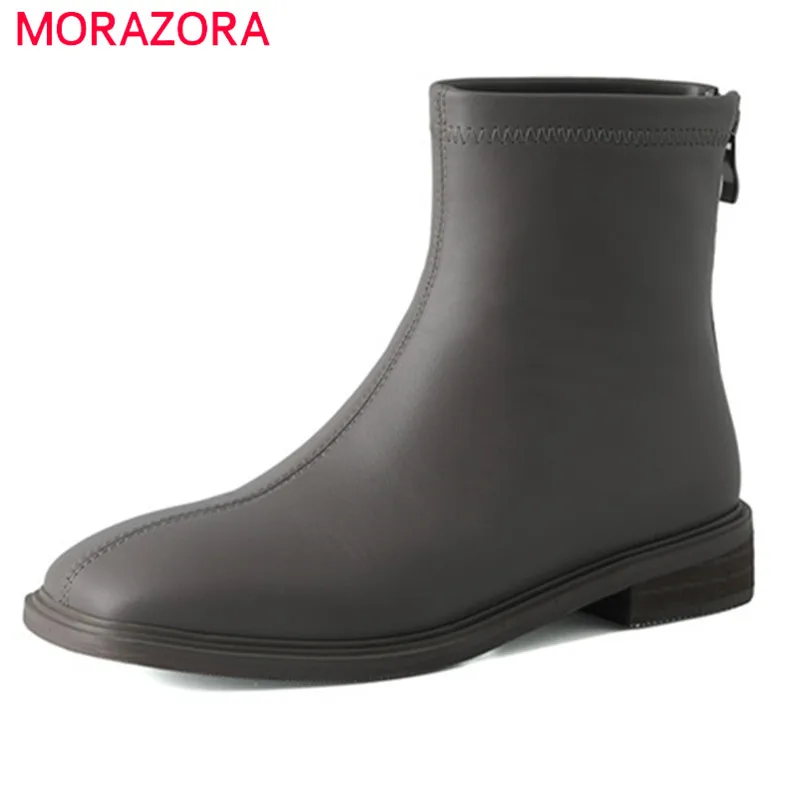 

Женские ботильоны на плоской подошве MORAZORA, черные повседневные ботильоны на плоской подошве, с квадратным носком, на молнии, Осень-зима 2022