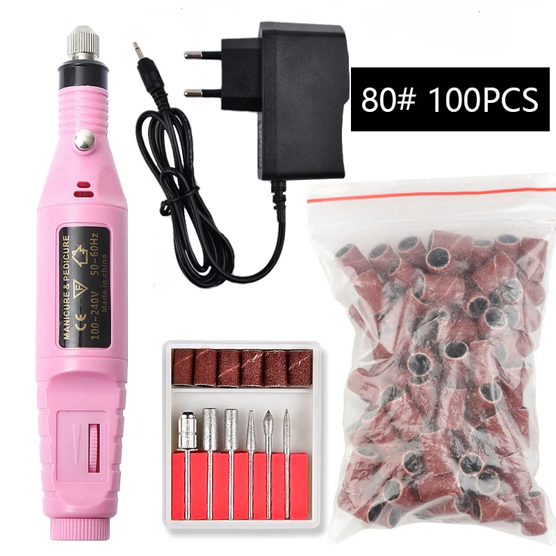 pink set 2 Профессиональный маникюрный аппарат, электрические сверла для ногтей, набор мельниц, резак для дизайна ногтей, Шлифовальная Пилка Для удаления геля, Керамический Резак - Цвет: pink set 2