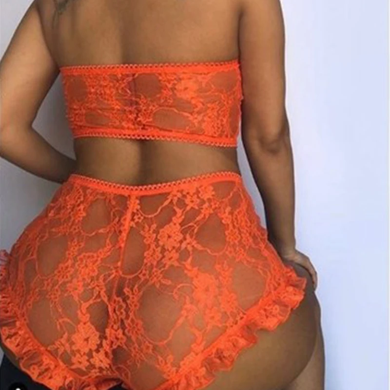 

Big Size Perspective Full Lace Anime Lingerie Sexy High Waist Strapless lencería mujer Sweet Elegant Women Panty Bra Set