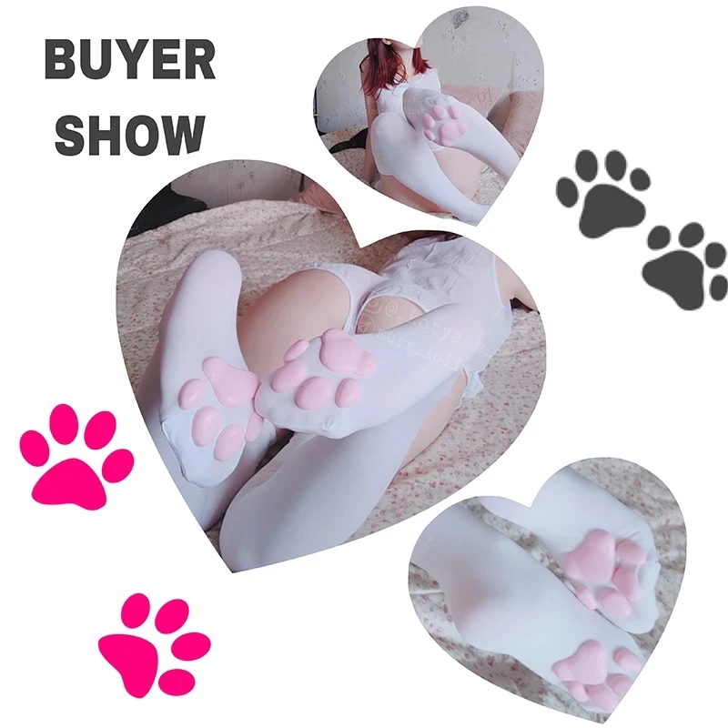 Cat Paw Pad Sock,Pink Cute Lolita Thigh High Socks for Girls kids Women Cosplay 3D Kitten Claw Stockings