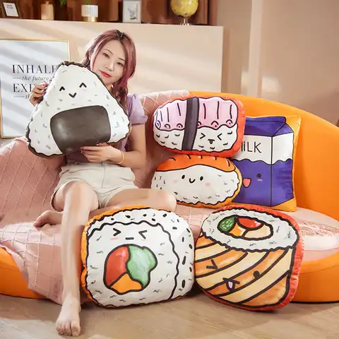 Kawaii мягкая японская плюшевая подушка для суши, Симпатичная плюшевая подушка с рисовым шариком, мягкая плюшевая игрушка, милая кукла-пельмен...