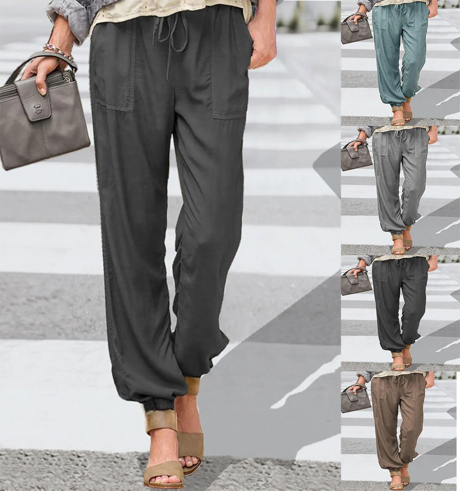 

Лидер продаж, стильные женские весенне-осенние однотонные повседневные брюки с эластичной талией и небольшими штанинами