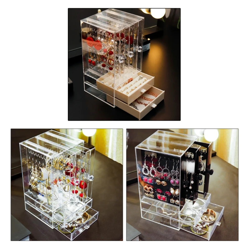 

Портативная подставка для демонстрации серег, колец, полка, пыленепроницаемый прозрачный пластиковый ящик для хранения ювелирных изделий, ...