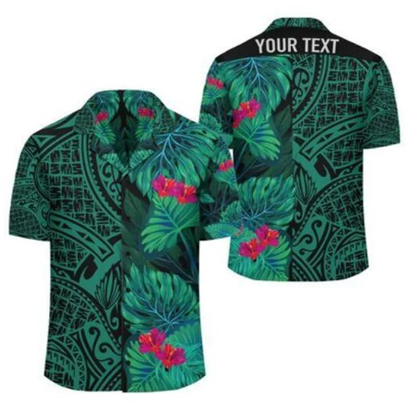 

Usa Size Men's Summer Casual Beach Short Green Leaf Flower 3d Printed Hawaiian Shirt Quick Dry Loose Tee