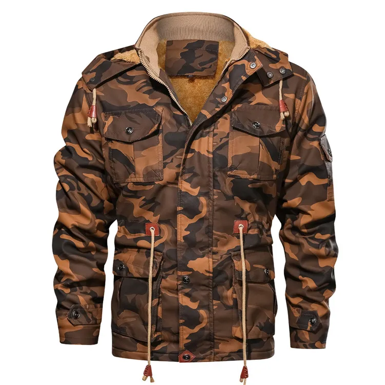

Men's Fashion Jacket Fleece Thicken Warm Hooded Lapel Camouflage Jacket 2021 Winter Outdoor Windproof Comfortable Clothing S-3XL