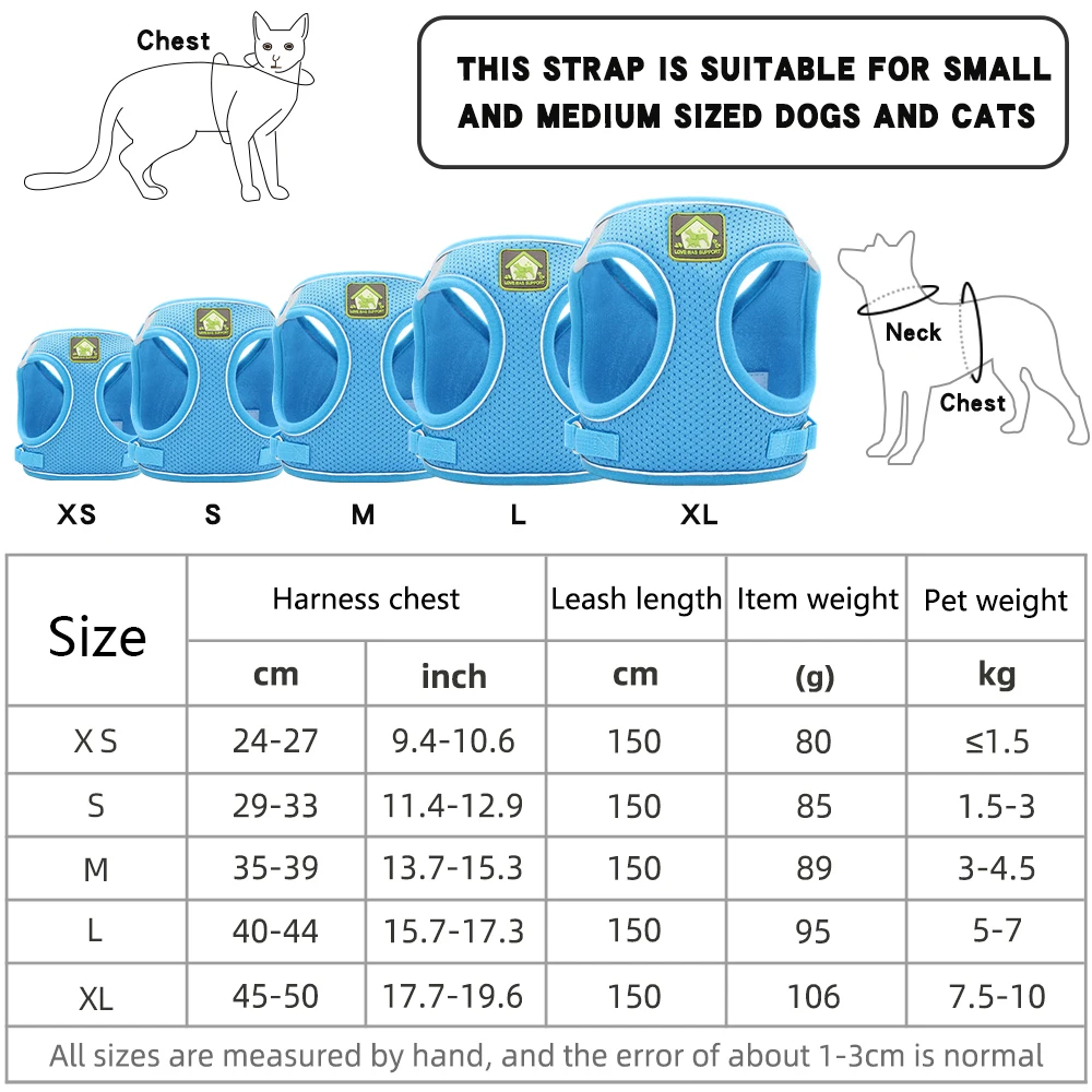 

Cat Harness Vest Adjustable Soft Reflective Dog Harnesses Breathable Mesh Pet Dog Chest Strap Puppy Kitten Leads For Small Cats