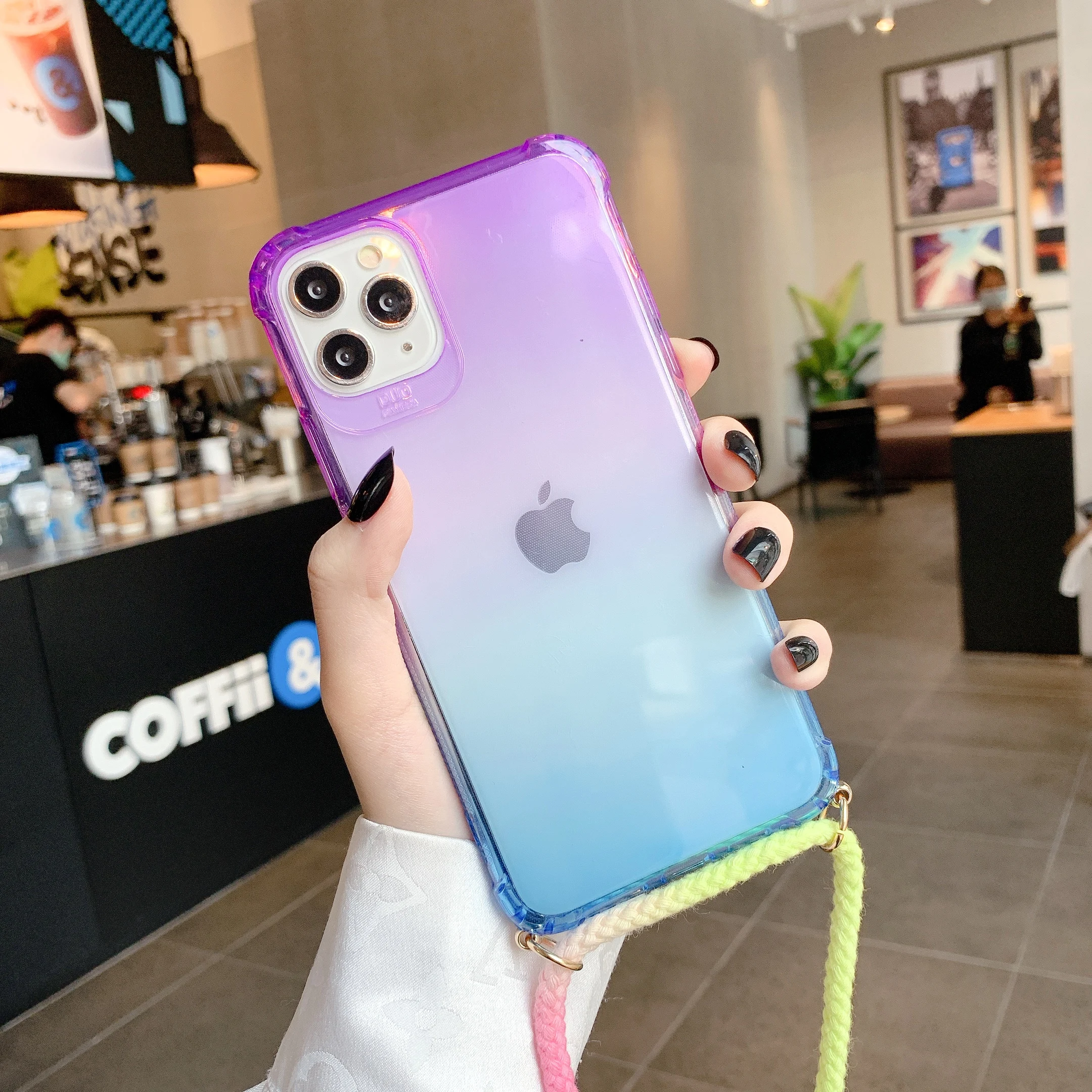 Ice Cream Rainbow Strap Cord Chain Phone Necklace Lanyard Phone Case Carry Cover For iPhone14 14Pro 14Plus 13Promax 13 12 11