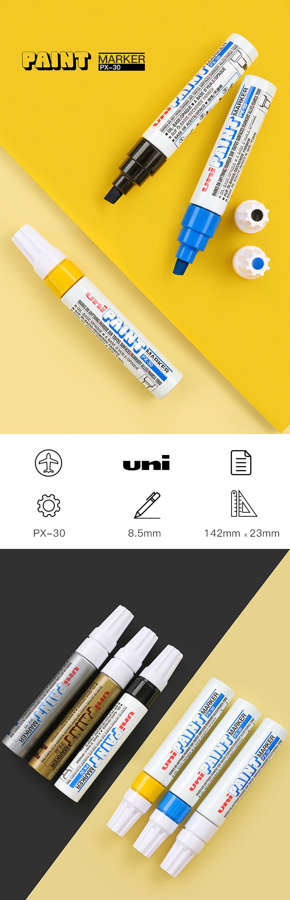 Uni PX-30 Краска Маркер перманентный 7 цветов 8,5 мм автомобильная краска ing Свадебная ручка 1 шт