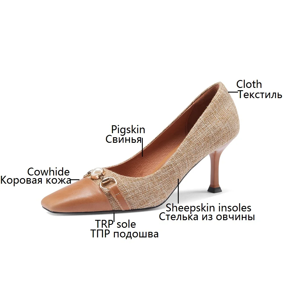 

Spring 2021 Fashion Women Vintage Pumps Ladies High Heels Shoes Square Toe Stiletto Heels Genuine Leather Designer Black Shoes