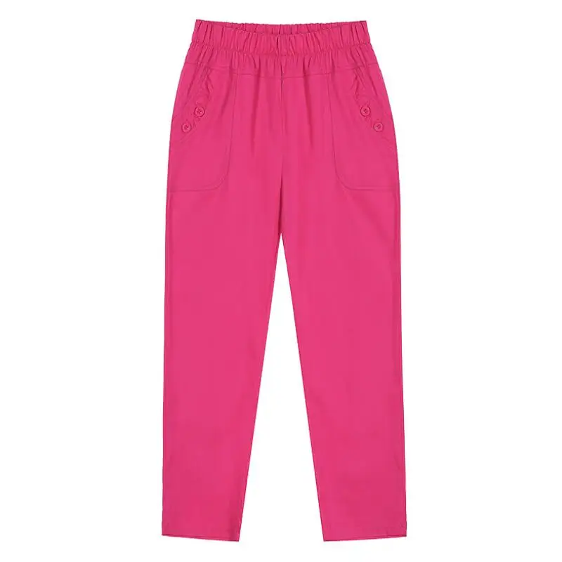 

2021 Summer Cotton Pants Capris Women Plus Size Straight Pants High Waist Casual Pants Female XL- 5XL