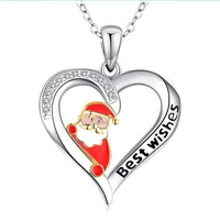 new arrival christmas gift santa claus heart shape pendant necklace best wishes for friends and family