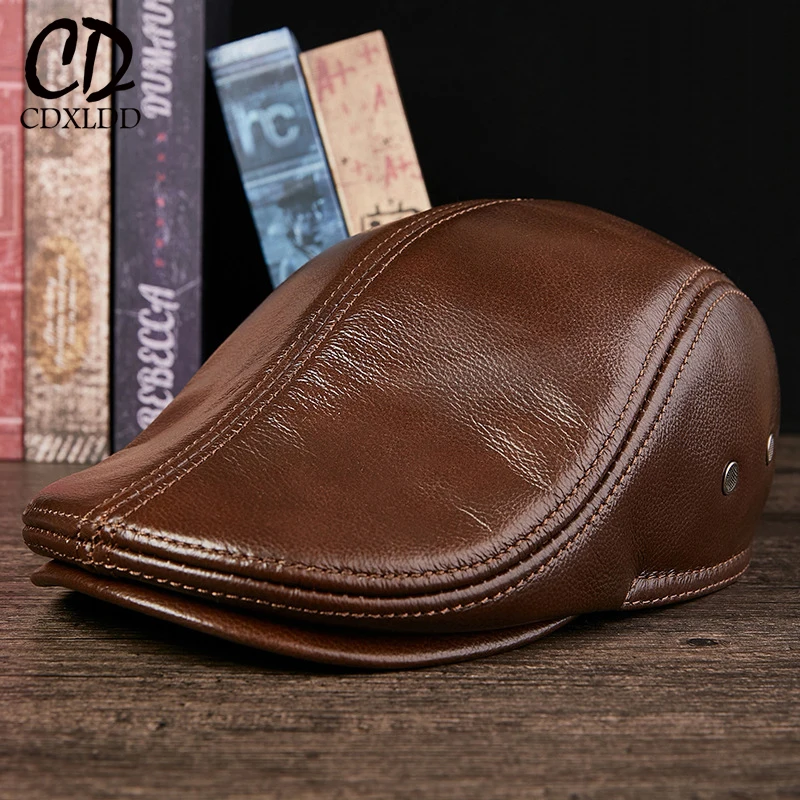 Кожаная шапка сезон осень-зима мужская из воловьей кожи модная зимняя с гусиным