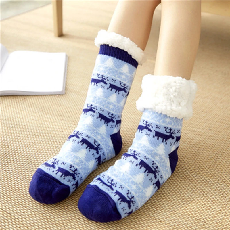 Осенне-зимние женские тапочки домашние носки с рождественским рисунком оленя