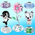 Маленький дельфин и розовый Лотос и стеклянные бусины очаровательные подходят для оригинальной модели изготовления ювелирных изделий своими руками из стерлингового серебра 925 пробы