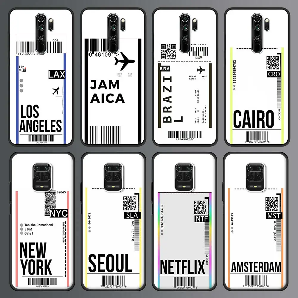 

World Travel Ticket Seoul new York Phone Case For Xiaomi Redmi Note 9S 9 8 10 Pro 8T 9C 9A 8A Soft Smart Back Cover Mobile Bag