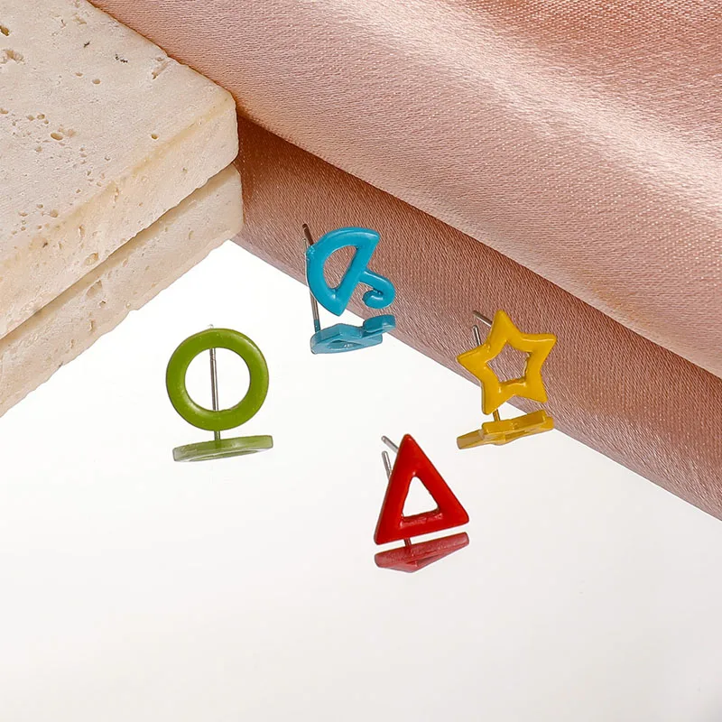 

Colorful Metal Stud Earrings for Women Hollow Geometric Statement Candy Color Earrings Personality Unusual Earrings Trend Gifts