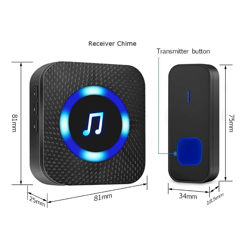 

HOT-Wireless Electronic Waterproof Music Doorbell Home 300 Meters Long Distance Music Doorbell US Plug