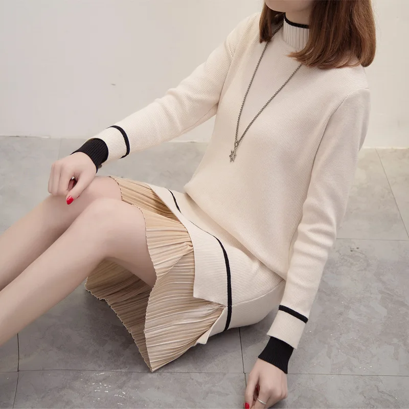 

Средней длины Поддельные Комплект из двух предметов; Пуловер свитер для женщин Вязание Платье средних Поддельные Комплект из двух предмето...