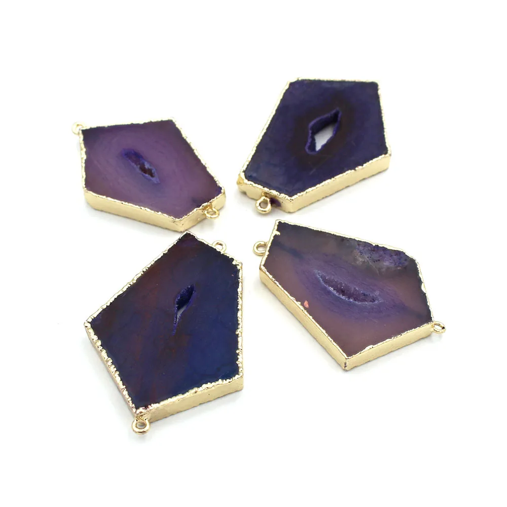 

5pcs Natural Stone Pendant Connectors Irregular Black Purple Druzy Agate Stone Charms Gold Plated DIY Crafts Jewelry Making