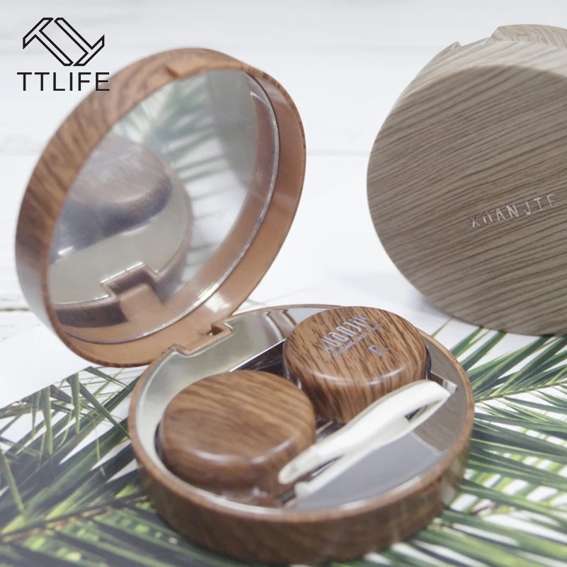 Чехол TTLIFE с зернистой текстурой древесины для круглых контактных линз чехол