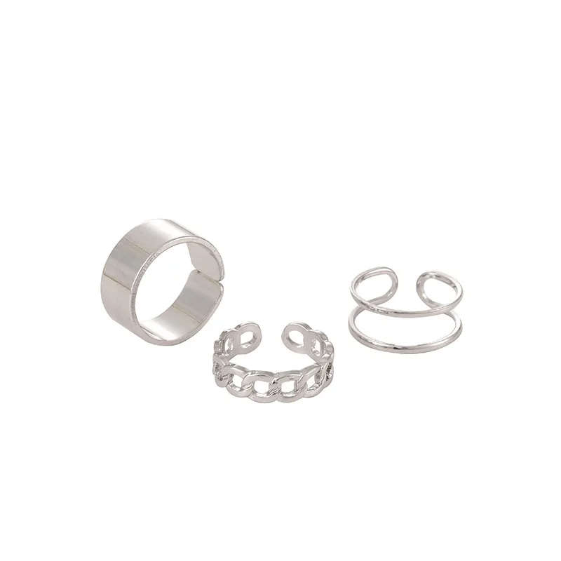 

Mirror alloy geometric double layer 3-piece ring trend punk rock opening adjustment combination ring girl with jewelry