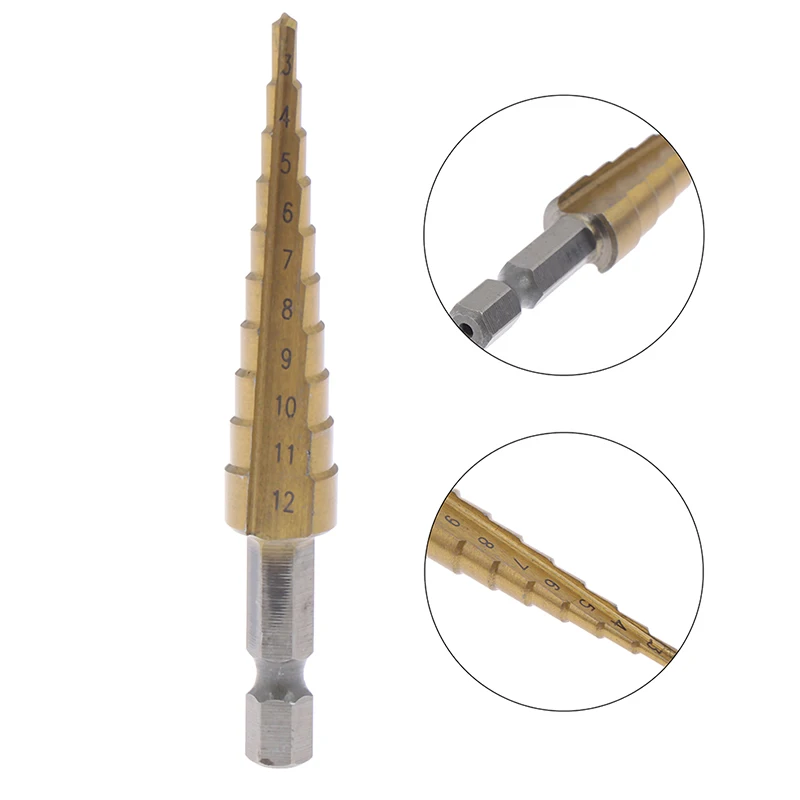 

3-12mm Coated Stepped Drill Bits Hex Handle Drill Bit Metal Drilling Power Tool