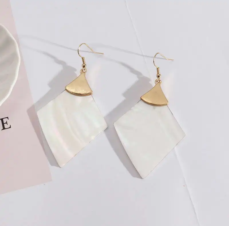 

Geometric Rhombus Leather Earrings Abalone Shell Triangle Dangle Drop Earrings for Women Jewelry Wholesale