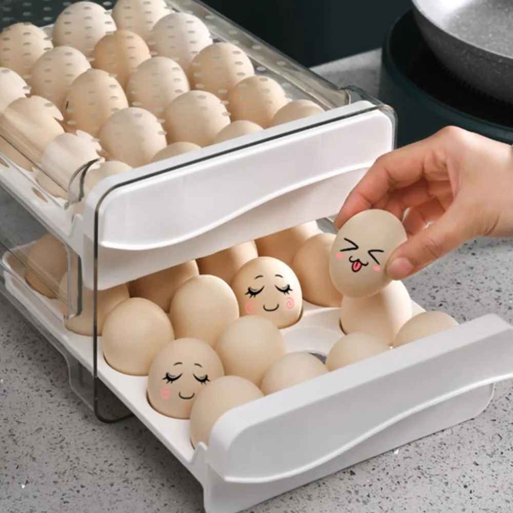 

1Pc Drawer Type Egg Holder Double Layer Keep Fresh Egg Dispenser (White)