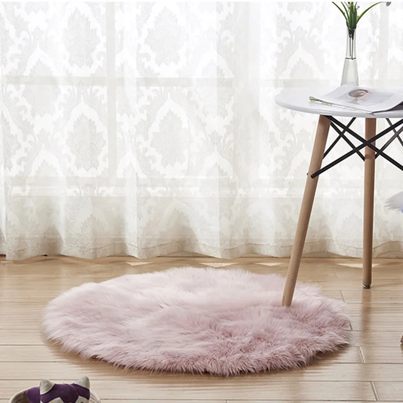 LightPink Роскошный круговой Пушистый Ковер для спальни, пушистый ковер, коврик для прикроватного столика, детский коврик для декора комнаты принцессы - Цвет: LightPink